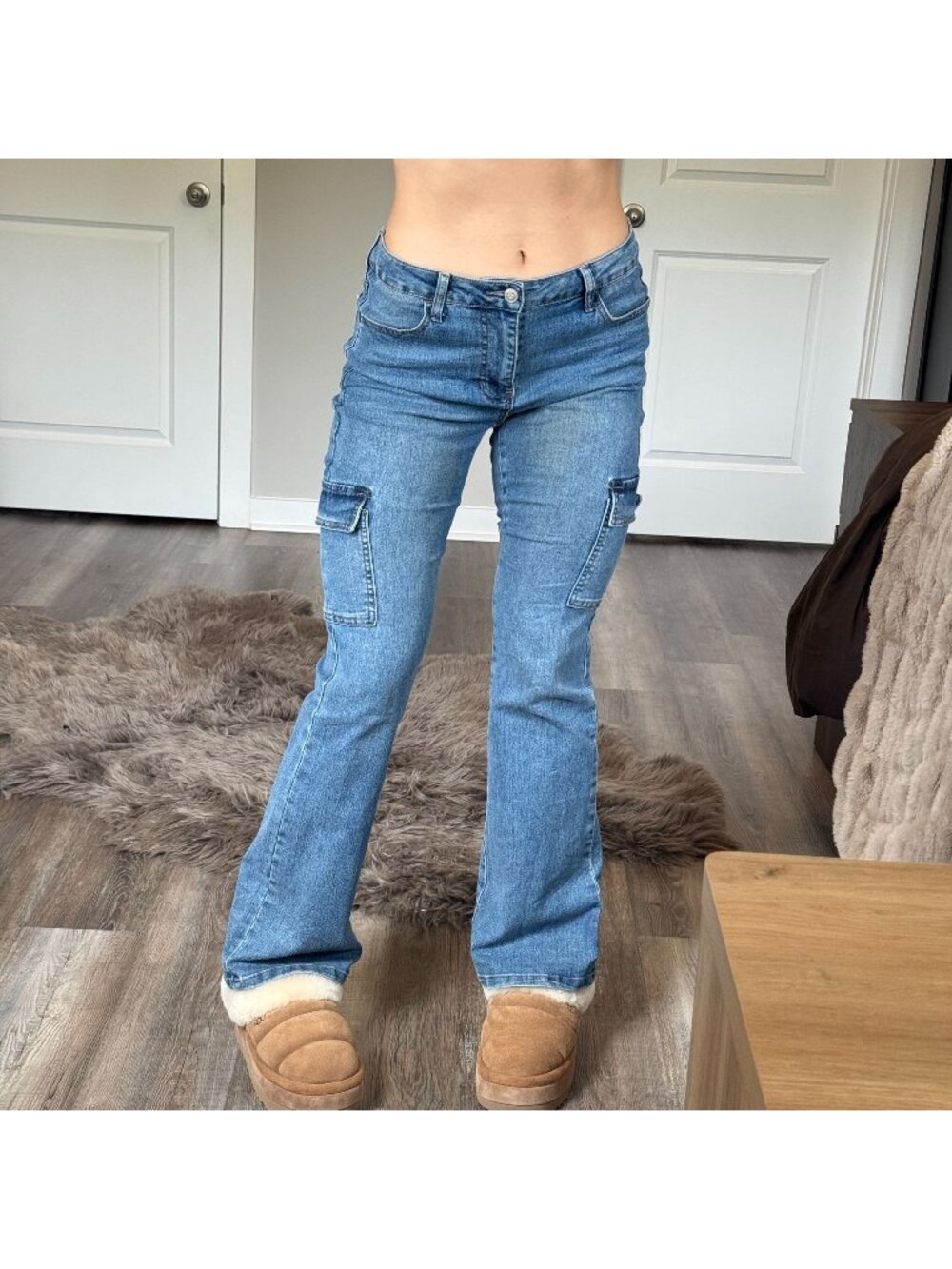 Y2K 2000s Grunge True Craft Cargo Bootcut Jeans Womens 8 Stretch Flare Denim